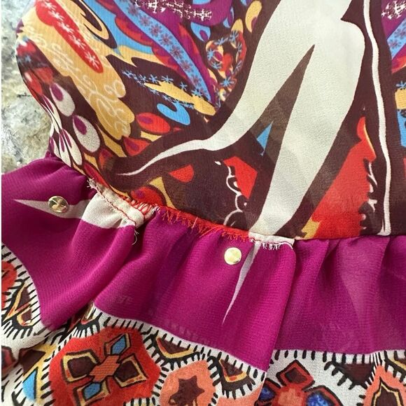 Cache BOHO Tiered Gypsy Festival Colorful Beaded Smock Waist Midi Skirt SZ Large - Picture 7 of 14